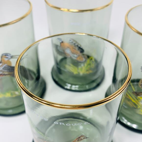 NED SMITH Double Lowball 12 oz Glass Set (4) Smoke Gold Rim Waterfowl Rocks EUC - Picture 8 of 11